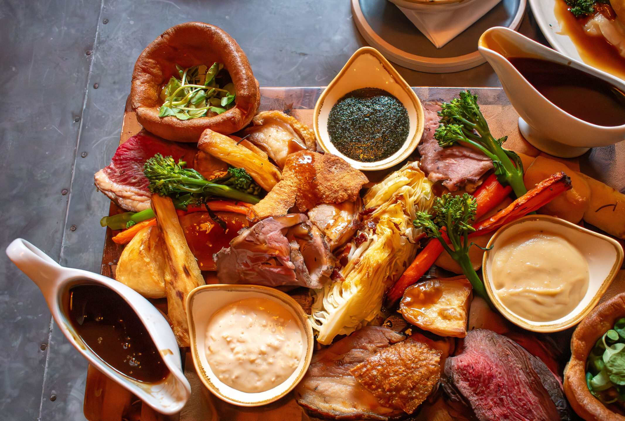 A close up of the iconic Sunday Roast at Racks in Clifton, home to Bristol's best Sunday Lunch for groups. Can you tackle the whole thing?